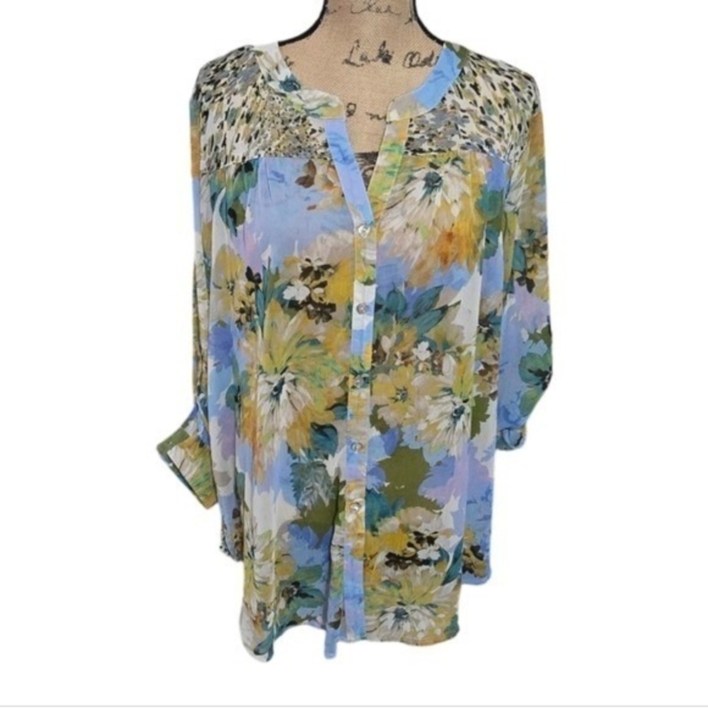 Anthropologie x fig & flower floral animal print boho peasant blouse plus size
